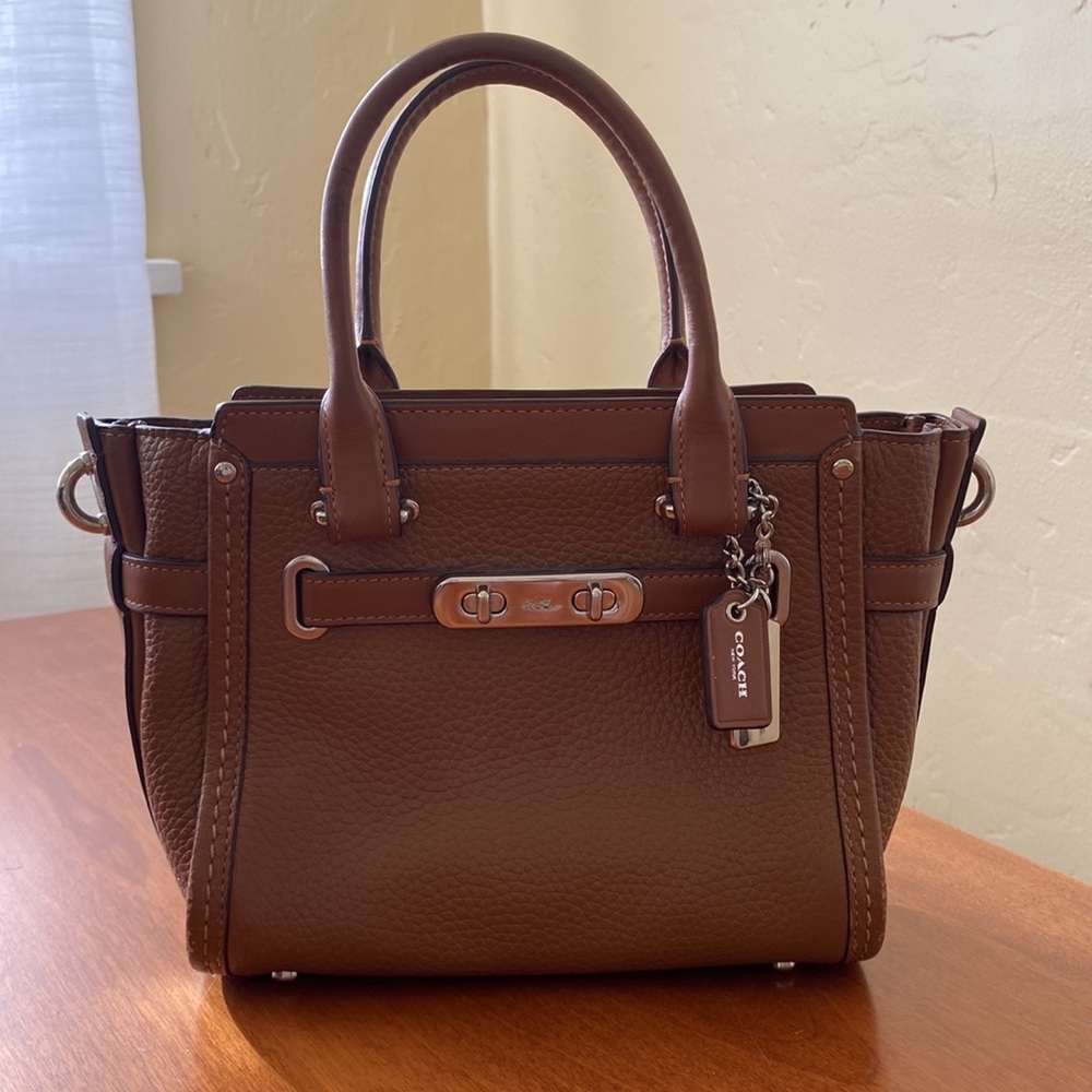 COACH Mini Swagger Pebbled Brown Leather Satchel Bag